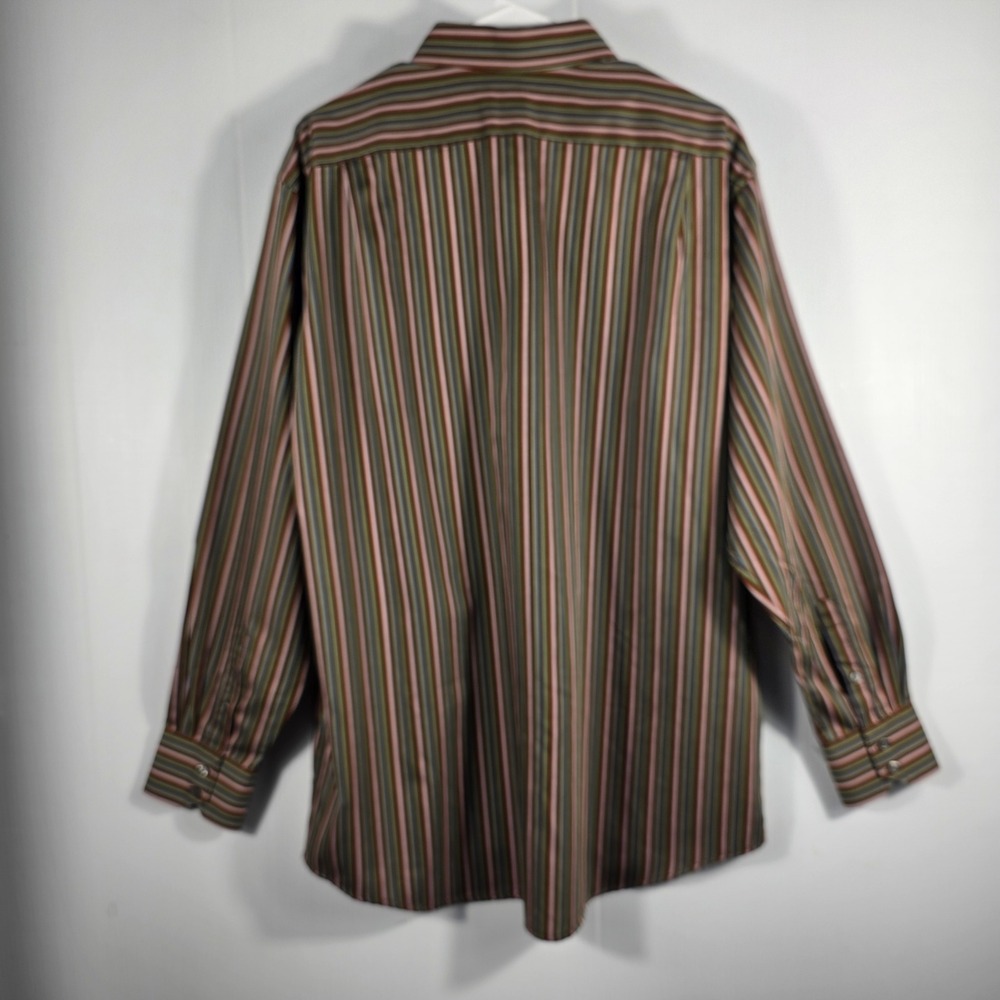Lacoste Mens Brown Multi Color Striped Long Sleeve Button Down Shirt Size 45 XL - Picture 4 of 10